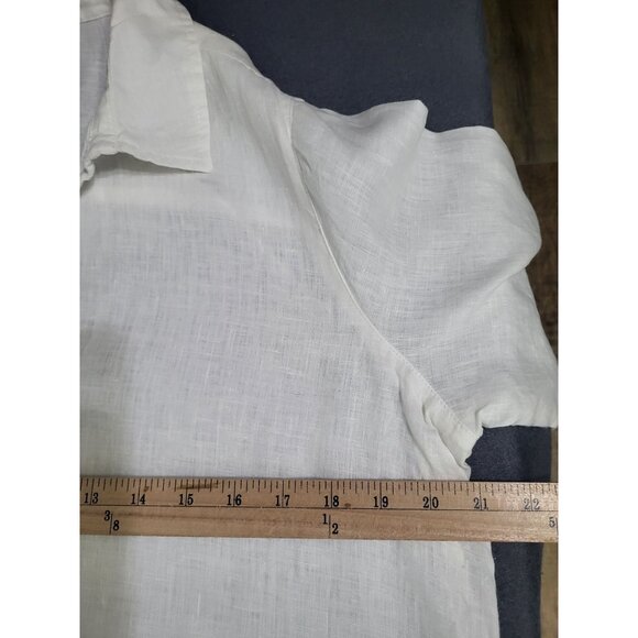 TAHARI Women's SZ LG White 100% Linen Tunic Top Blouse Beach Collared 3/4 Sleeve - Picture 5 of 7